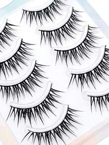 5pcs Cartoon Style False Eyelashes, One Piece Eyelash Extensions With Transparent Natural Look, Dense & Curly Design, Suitable For Beginners, Reusable - 尖尖的漫畫睫毛 - 查看 4