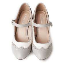 Women Mary Jane Pumps – Round Toe Retro Low Kitten Heels With Ankle Strap & Memory Foam Insole, Vintage 1950s Cone Heel Dress Shoes For Weddings, Bridesmaids, Date Night, Parties & Business Casual [Size Up Half Size] - 灰色和象牙色純素皮革 - 查看 4