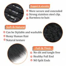 Clip In Hair Extensions Yaki Straight Clip Ins Hair Extensions For Women Invisible & Scalp-Friendly Kinky Straight Human Hair Clip In Extensions Natural Black - Natural Black - View 3