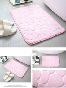 1pc Coral Velvet Stone Embossed Floor Mat, Non-Slip Door Mat, Solid Color Simple Bathroom Absorbent Foot Pad, Thickened Sponge Floor Mat