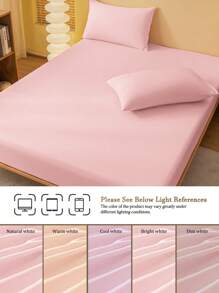 2/3 Pcs Fitted Sheet Set, Bedding, Solid Color Bed Sheet Set, Halloween Decor, Fall Decor, Christmas Decoration, Soft And Comfortable Bedding, Skin-Friendly Bed Cover Set, Room Decor For All Season, Halloween Gift, Mattress Protector For Bedroom, Fits For Single, Twin, Full, Queen And King Size Bed, 1 Fitted Sheet And 1/2 Pillowcases, Machine Washable