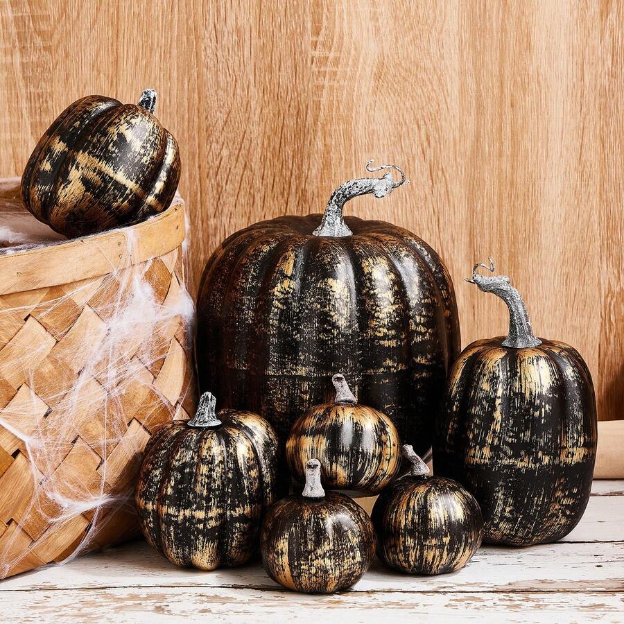 Halloween Decoration Set  7Pcs Artificial Simulation Pumpkins  Fall Harvest Craft Decor For Home - Rượu sâm banh - Xem 1