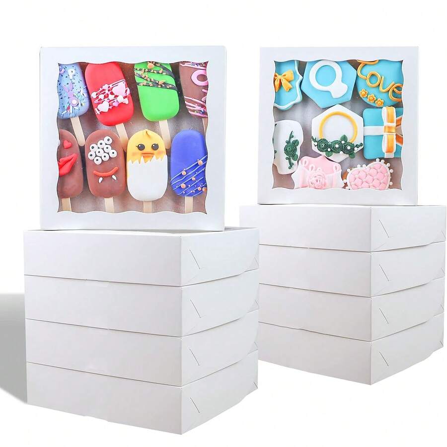 20pcs - Paper Bread Box With Window, White, Black, Pink And Wood Color, Food Safe Gift Container - Perfect For Packing Macarons, Chocolate Sandwiches, Desserts, Candies, Wedding Party Packaging Boxes, Summer Party Packaging Boxes, Family Parties, Gift Packaging Boxes, Dessert Packaging Boxes - 白色 - 查看 1