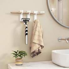 Self Adhesive Wall Hooks For Hanging - 13 LB Strong Hold, Sticky Hangers For Coat, Towel, Purse, Keys, Bag - For Wall, Door, Bathroom, Shower, Kitchen - Stainless Metal, White, 4 Pack - 白色 - 查看 2