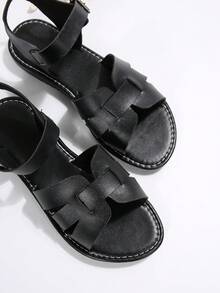 全新优雅简约时尚搭扣装饰中高软底凉鞋，舒适适合户外、度假、通勤，女士平底凉鞋