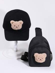 2pcs/Set Cute Bear Design Baseball Cap And Bag Set, Sun Ion UV Protection Hat With Adjustable Strap, Breathable And Comfortable, Suitable For Beach Girls, Trucker Cap Style, Casual And Versatile, Excellent Sun Protection, Ideal Back-To-School Gift - Multicolor - View 9