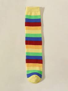 1/2/3 Pairs Girls Rainbow Striped Over-The-Knee Socks, Fashion All Season - Multicolor - View 16