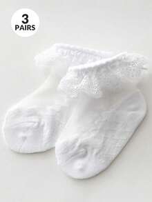 1/3 双女孩白色薄网眼蕾丝荷叶边短袜，透气针织面料，Ins/公主风格，适合派对、度假、休闲装、上学、儿童节礼物、春夏季 - 白色 - 查看 21