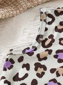 2 Peças Conjunto de Pijama Ajustado para Meninas, Regata e Shorts com Estampa de Leopardo, Roupas de Descanso Fofas, Confortáveis e Macias, Verão