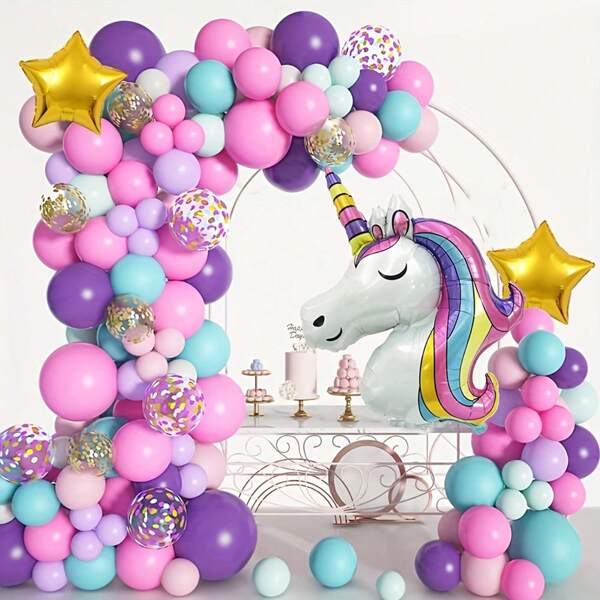 [Rainbow Unicorn Balloons] 136pcs Unicorn Balloons Set | Rainbow Color Latex Balloons And Golden Pentagram Unicorn Aluminum Film Balloons - Suitable For Birthday Party Decorations, Wedding Decorations, Pride Month Decorations Supplies