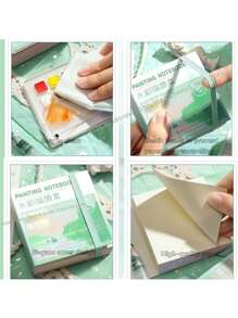 1pc Portable Watercolour Sketchbook With Palette, Suitable For Travel Use, Contains 50 Sheets Of Paper, Comes With A Removable Palette Box And Medium-Weight Textured Paper, Suitable For Travel And Outdoor Art Projects (Paints Not Included), Outdoor Painting Equipment | Art Sketchbook | Durable Cover, Watercolour Painting Supplies, Back-To-School Essentials