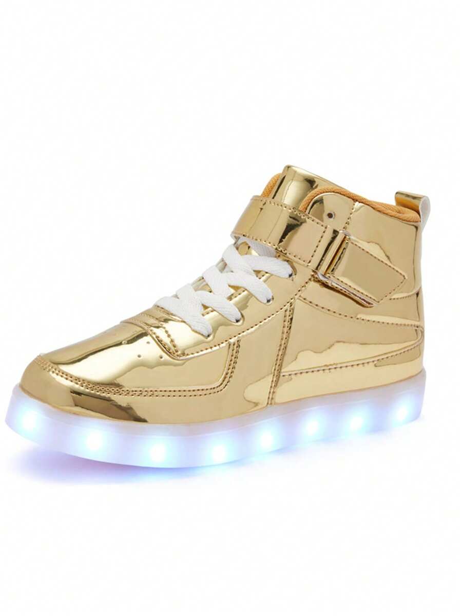 Bepoaa Kids LED Light Up Shoes USB Charging Flashing Light Up High-Top Sneakers For Boys And Girls (Toddler/Little Kid/Big Kid) - Gold - View 1