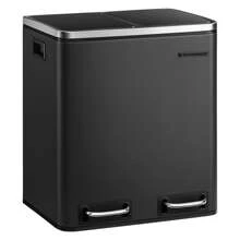 Poubelle Cuisine, 2 x 15L, Poubelle Tri, avec Pédale, 2 Compartiments, 15 Sacs Poubelles, Seaux Intérieurs, Couvercles en Douceur, en Acier, Noir d'Encre