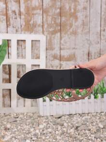 Giày sandal đế bằng bằng da PU có dây thun đính hạt cho nữ, thời trang Bohemian, tiệc tùng ngoài trời, bãi biển, mùa hè - Rượu sâm banh - Xem 10