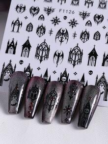 3 miếng dán móng tay phong cách Gothic, họa tiết thánh giá, dơi, đầu lâu, decal móng tay 3D, phù hợp cho các cô gái cá tính, Halloween, lễ hội âm nhạc. - màu đen - Xem 6