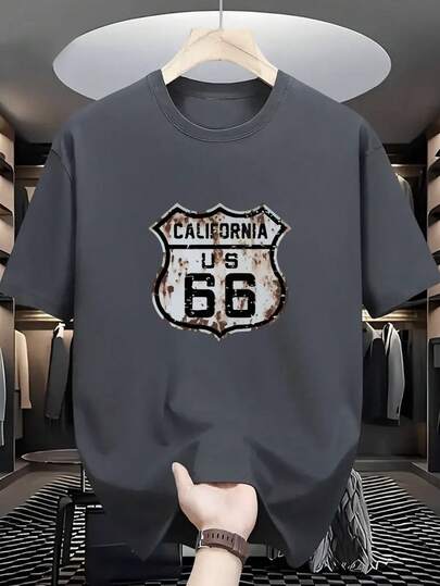 Plus Size Men's Summer Shield "66" Print Casual Round Neck Short Sleeve T-Shirt