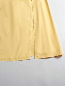 Elegante Vestido de un hombro sin mangas en unicolor con dobladillo de abertura alta para ocasión formal - Amarillo - Ver 7