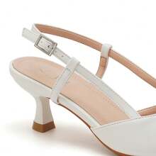 Elegante spitze Slingback Absatzschuhe für Damen - Kitten Heel Pumps mit geometrischer Schnalle für Büro und Abendmode - Weiss - Übersicht 2