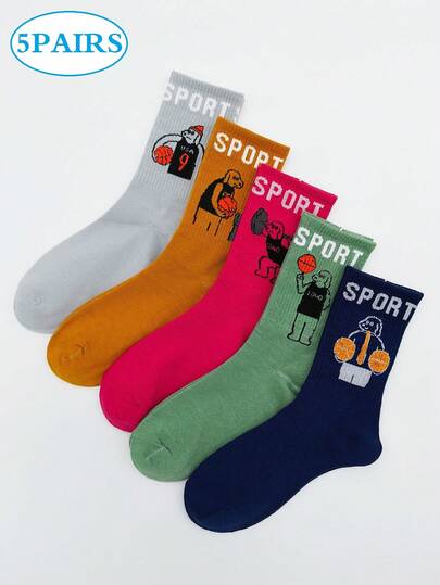 Calze a mezza gamba sportive con stampa cartoni animati da donna