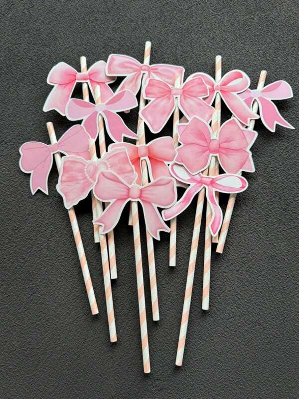 16PCS Pink Bowknots Decorative Drinking Straws For Birthday Shower Wedding Holiday Party Pink Birthday Party Decorations,Bowknot Birthday Bachelorette Wedding Party Decorations,Pink Bow Drink Smash Photo Props