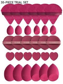 50/40/30/20/10/5pcs Makeup Kit, Including: 10 Pieces Of Liquid Makeup Sponge+10 Pieces Of Mini Liquid Makeup Sponge+10 Pieces Of Triangular Powder Puff For Loose Powder And Makeup Set+10 Pieces Of Air Cushion Powder Puff For Facial Makeup+10 Pieces Of Mini Air Cushion Powder Puff For Facial Concealer Makeup Cream And Foundation Cream Mixed Beauty Sponge