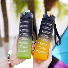 800ML Leak-Proof Sports Water Bottle With Time Marker Motivational Drinking Cup For Outdoor Fitness Hiking Camping - 黑綠色 - 查看 7