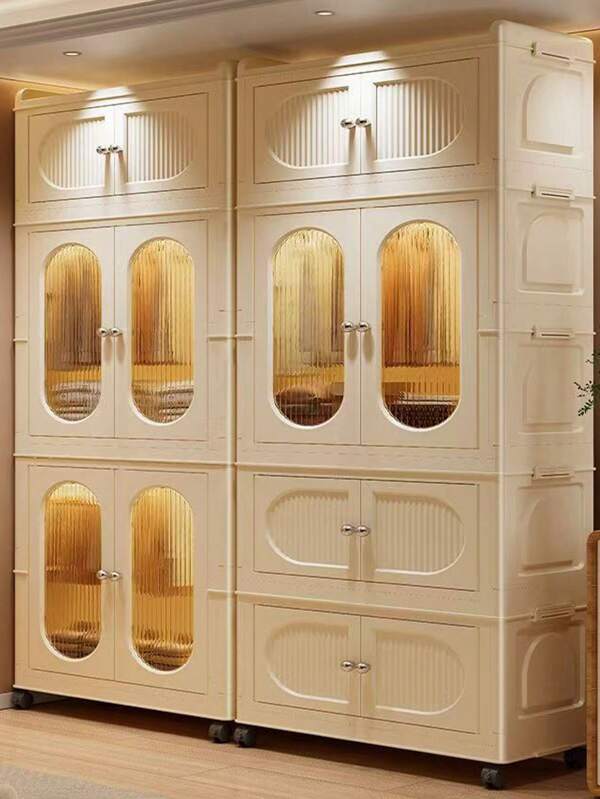 5/4/3/2/1 Layer No-Assembly Folding Storage Cabinet, Home Use Kids Clothes Wardrobe, Thickened Plastic Toy Organizer
