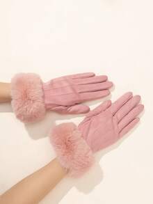 1 Pair Solid Color Casual Elegant Polyester Touchscreen Full Finger Gloves, Warm Thermal Lined, Cute For Students, Cycling, Adults, Outdoor, Winter