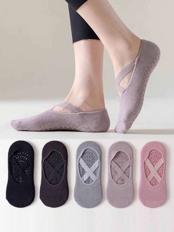 1/2/5 Pairs Women Non-Slip Yoga Socks With Rubber Grips, Multicolor Low Cut Ankle Socks For Pilates, Dance, Workout, Indoor Exercise, For Gym