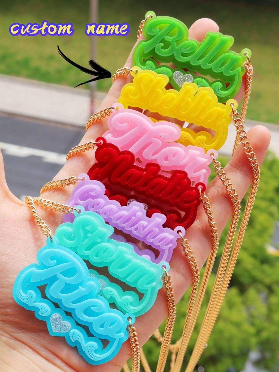 1 PC Colorful Acrylic Nameplate, Custom Necklace, Bling Name Necklace, Nameplate Necklace, Personalized Nameplate, Mother Day Gift, Gift For Her