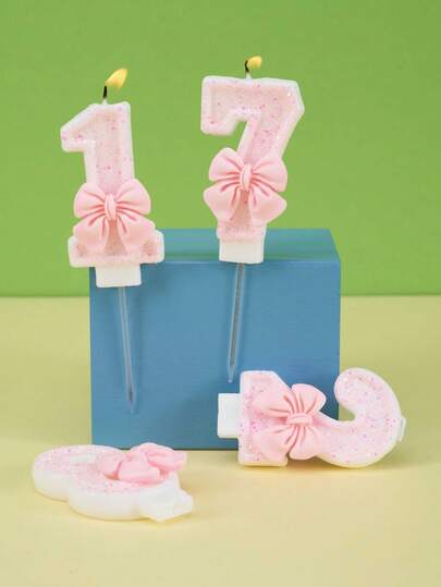 Joivida 1 件生日蜡烛数字，节日派对蛋糕装饰，粉色蝴蝶结数字蜡烛礼物毕业典礼、新年、圣诞派对、派对使用、家庭用餐、生日礼物