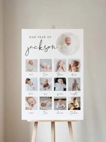 Customized Minimalist First Birthday Photo Sign Template, 1st Birthday Photo Poster, Baby's First Year Poster Printable, Modern Birthday DIY,Baby Shower Party Decoration, Baby Room Decoration Back To School