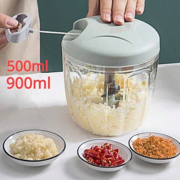 1 pieza Molino de carne manual doméstico de 500/900ML, picadora de ajo, prensa de ajo rotatoria, cortadora de vegetales y cebolla, accesorios de cocina
