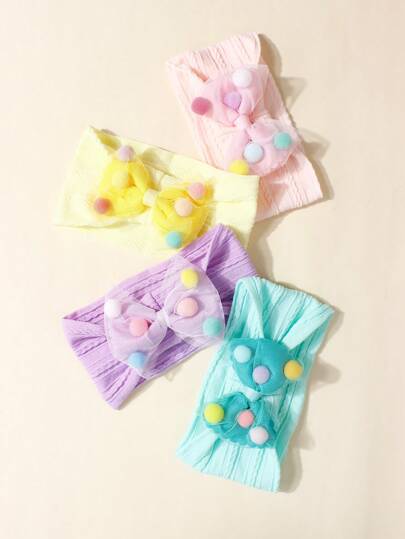4pcs Newborn Candy Color Bowknot Headband, Soft Fabric, Suitable For Daily Wear In All Seasons