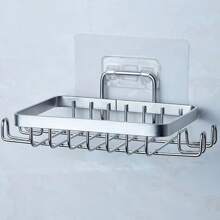 1 pieza Jabonera cuadrada de acero inoxidable, organizador de baño para ducha, estante de pared para jabón con ganchos multifuncionales - Esencial para apartamentos, hogares y baños de dormitorios, lavandería y cocina