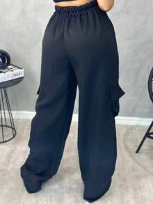 Women's Tailored Cargo Pants With Side Pockets - 黑色 - 查看 4