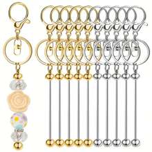 5/10 件串珠钥匙扣带，散装串珠 DIY 空白钥匙扣金属串珠钥匙扣配件，适用于串珠钥匙扣工艺品，手工礼品（适合孔径大于 2 毫米的珠子）