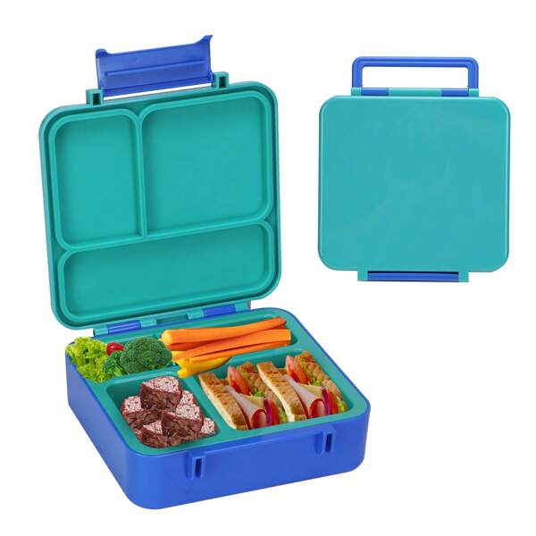 Caja de almuerzo tipo Bento con 4 compartimientos, 100% a prueba de fugas, segura para microondas y lavavajillas, de vuelta a la escuela, útiles escolares