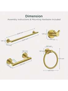 Bathroom Hardware Accessories Set Brushed Nickel, Stainless Steel 24 Inch Towel Bar Set, Modern Towel Racks Holder For Bathroom Wall Mounted, 4 Piecessummer - Gold - View 7