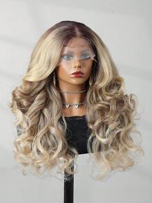 万圣节服装假发（多色/黑色）13X6 蕾丝前假发，蓬松婴儿头发，发量更明显，日本进口合成纤维，22 英寸波浪发，合成纤维耐热假发弹力网帽，适合所有人日常聚会，高品质女士自然美丽合成柔软假纤维头发