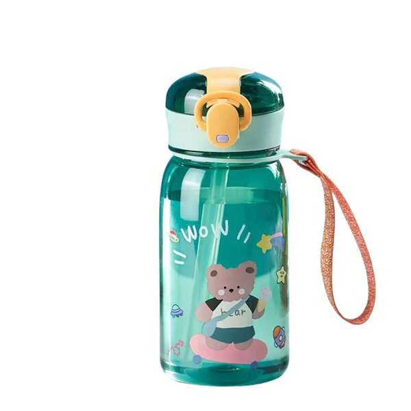 Vaso de agua de 400ml con pajita, vaso de agua portátil para exteriores con diseño de dibujos animados, vaso de bebida dulce a prueba de fugas para niños