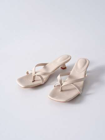 Summer New Soft Leather Square Toe Slip-On Sandals, Bow Kitten Heel Thong Sandals, Versatile Thin Heel Flip Flops For Women Christmas Winter Christmas Gifts