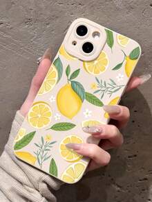 1 件复古白色软手机壳，柠檬、花朵和叶子图案，适用于 11/12/13/14/15/16 Pro Max，设计防水防震防摔防刮