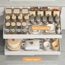 1/2/4 Pcs Expandable Pull Out Cabinet Organizer, Slide Out Drawers For Kitchen Cupboards, 32-52CM Adjustable Width Pull Out Kitchen Storage, 3 Sliding Shelf For Cupboard & Pantry - Multicolor - View 5