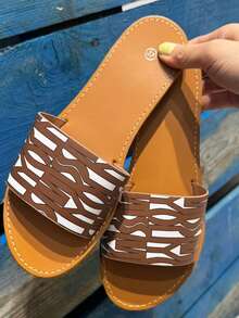 Women's Casual Comfortable Flat Slide Sandals, Versatile For Daily Wear - Coffee Brown - View 2