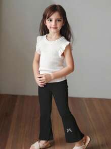 Set de 3 leggings sin pies de niña con acanalado elástico de unicolor, estilo princesa, nuevos para primavera/verano