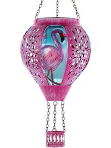 Starsoul Hot Balloon Solar Lantern With Flower Projection Metal Outdoor Waterproof Hot Balloon Solar Lights Hanging Lantern For Garden Yard Patio Decor - Pink Flamingo - View 1
