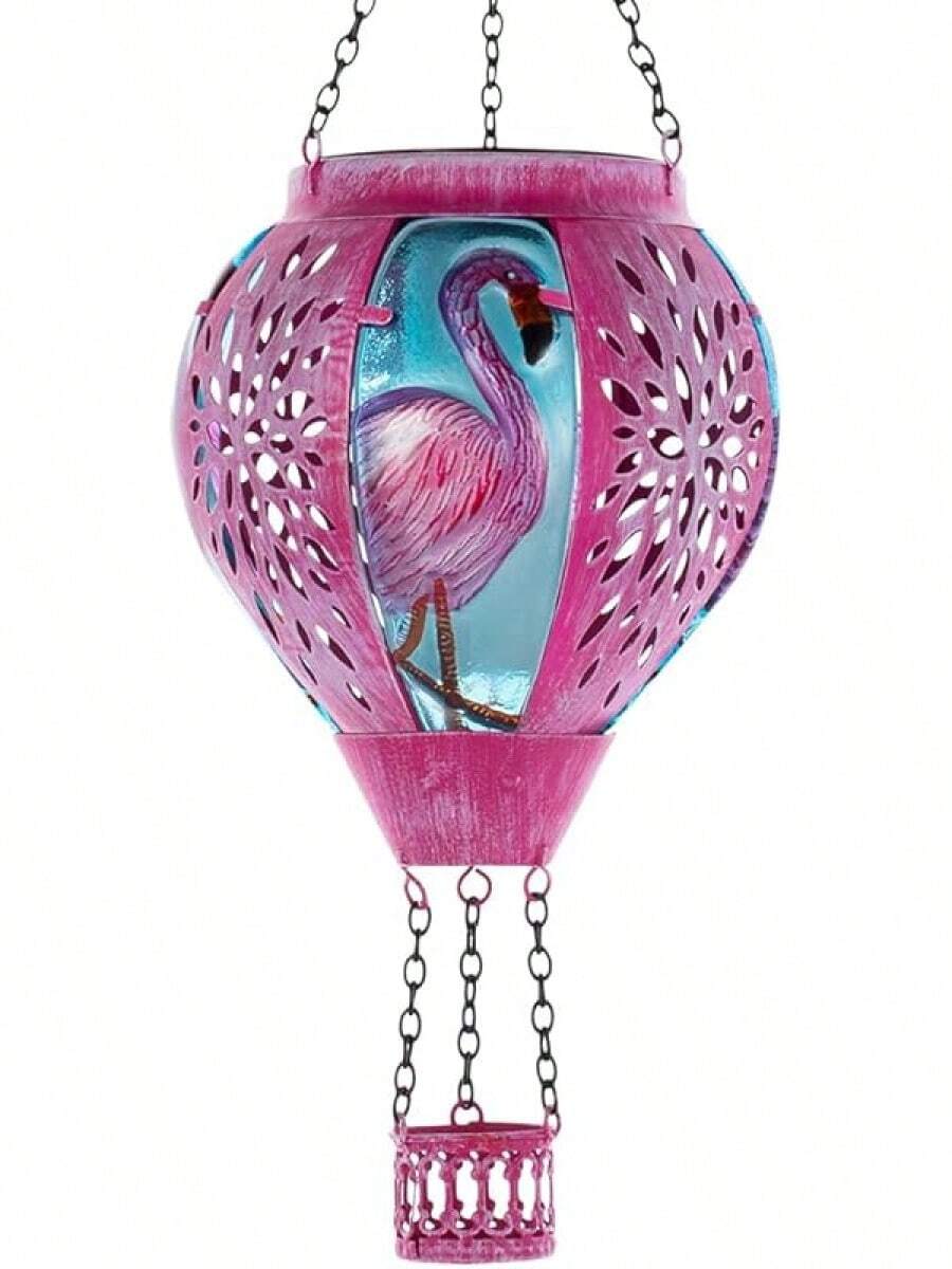 Starsoul Hot Balloon Solar Lantern With Flower Projection Metal Outdoor Waterproof Hot Balloon Solar Lights Hanging Lantern For Garden Yard Patio Decor - Pink Flamingo - View 1