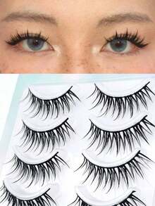 5pcs Cartoon Style False Eyelashes, One Piece Eyelash Extensions With Transparent Natural Look, Dense & Curly Design, Suitable For Beginners, Reusable - 尖刺漫畫睫毛 2 - 查看 1
