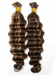 Deep Wave Human Hair Extensions Bulk Hair For Braiding Weaving Highlight Color For Women Raw Hair Curtains For Boho Styles - 間色和鋼琴色 - 查看 8
